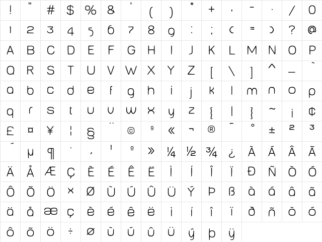 BabyMine Thin Character Map