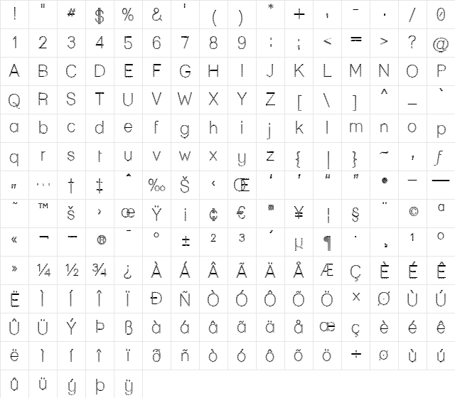 Lane - Cane Regular Character Map