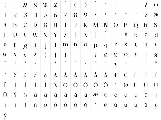 Bagins Regular Character Map