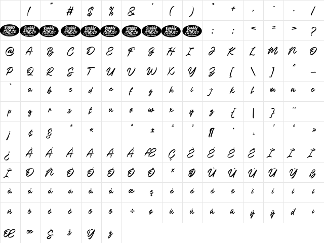 Baglietta DEMO Regular Character Map