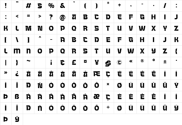 Baku Gym - Demo Version Regular Character Map