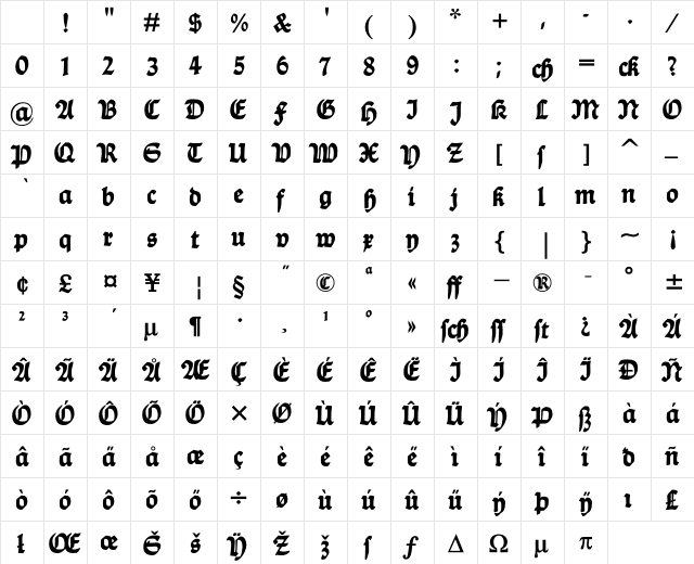 Ballade Bold Character Map Ballade Bold Character Map