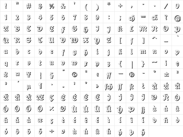 Ballade Shadow Regular Character Map Ballade Shadow Regular Character Map