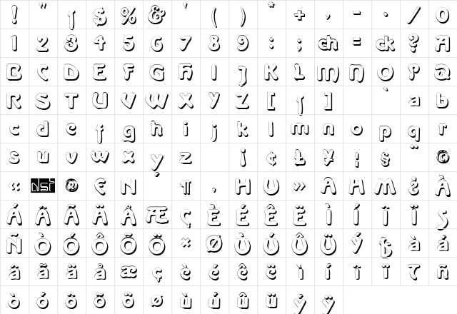 La Negrita Shadow Regular Character Map
