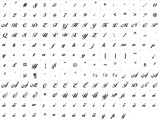 BallantinesScriptEF ExtraBold Character Map