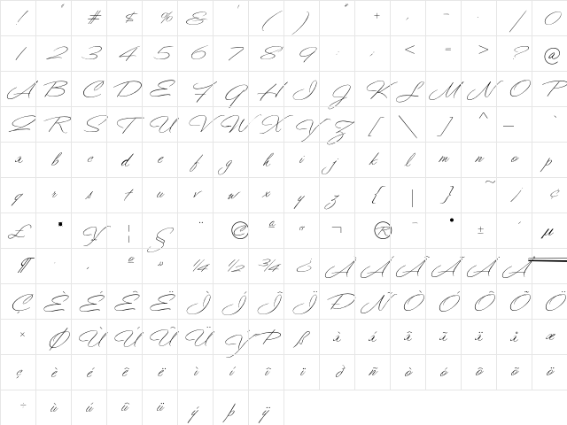 Ballerina Pro Regular Character Map
