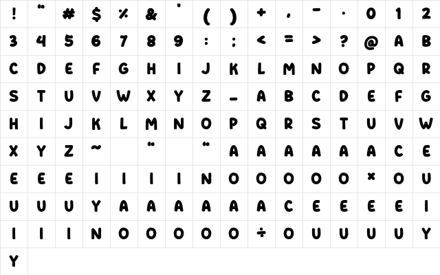 Banana Stick Regular Character Map