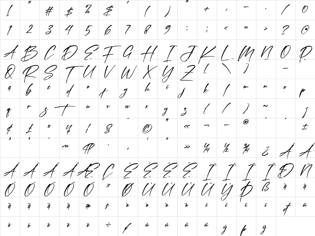 Banetigra Regular Character Map