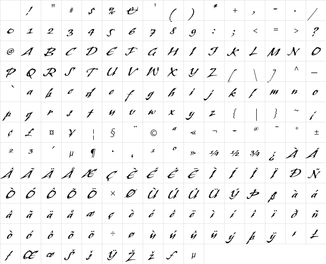 Banshee Regular Character Map