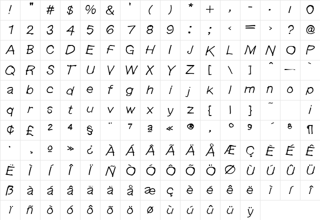 Langer AltItalic Character Map Langer AltItalic Character Map