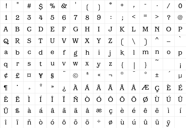 BarcelonaEF-Book Regular Character Map