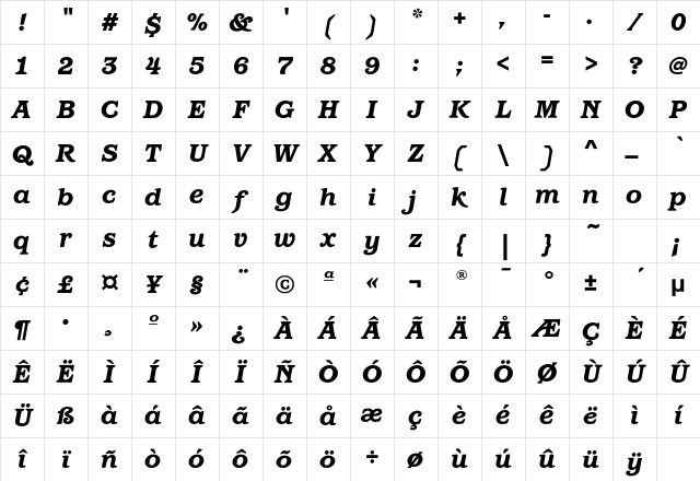 BarcelonaEF-HeavyItalic Regular Character Map