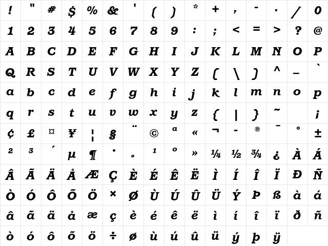 Barcelona ITC Std Heavy Italic Character Map