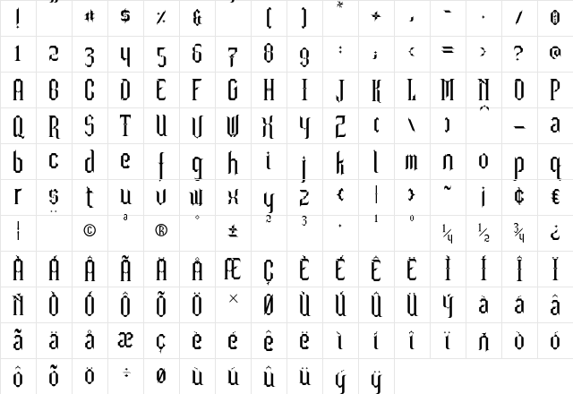 Barjola Condensed Character Map