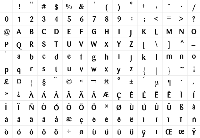Barmeno BQ Regular Character Map Barmeno BQ Regular Character Map
