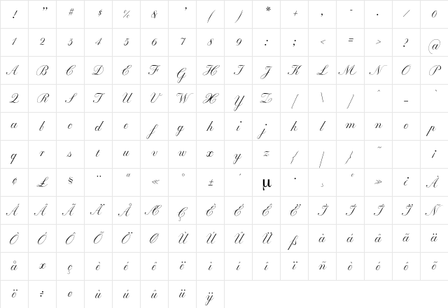Baronesse Regular Character Map Baronesse Regular Character Map