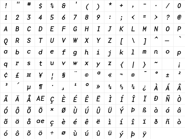 BaseMono WideRegItalic Character Map BaseMono WideRegItalic Character Map