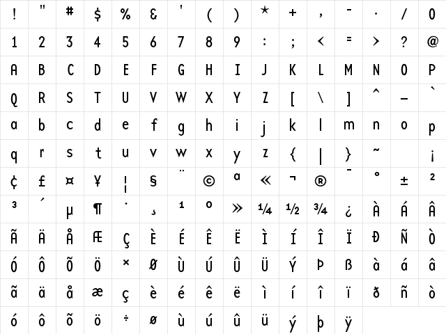 BaseTwelve Sans Character Map