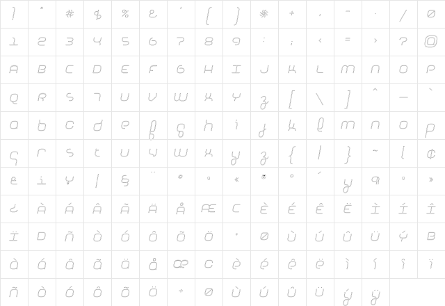Basis ObliqueOutline Character Map