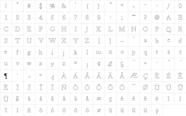 Baskerville Old Face D Ou1 Regular Character Map