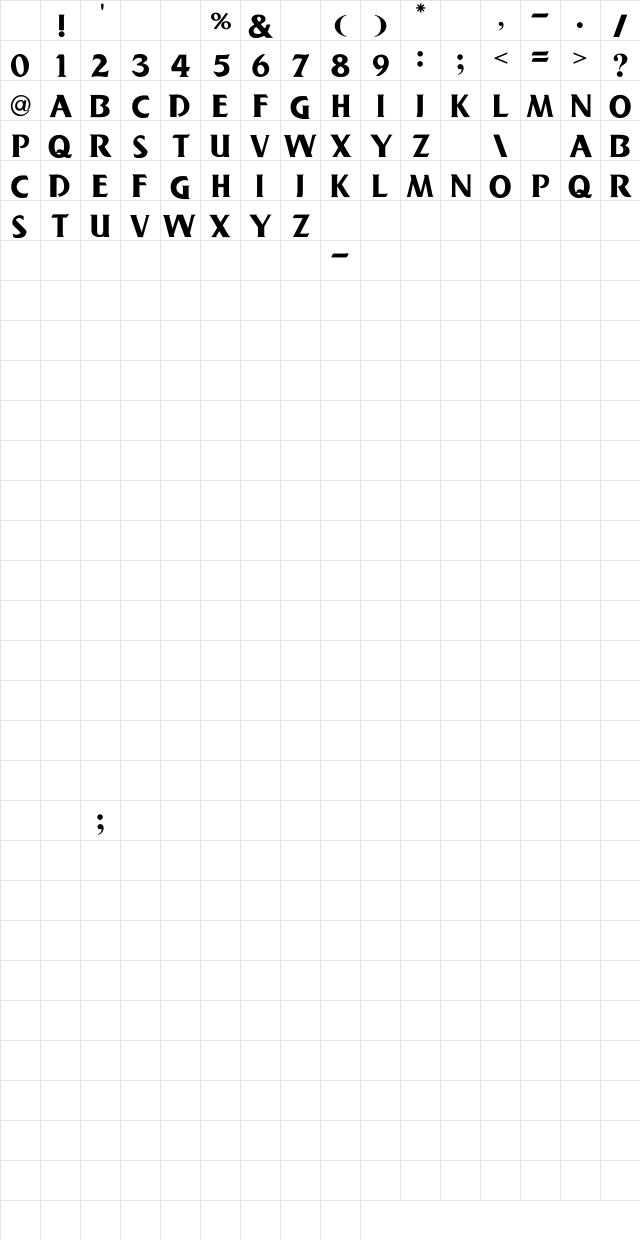 NewWGL4Font Regular Character Map NewWGL4Font Regular Character Map