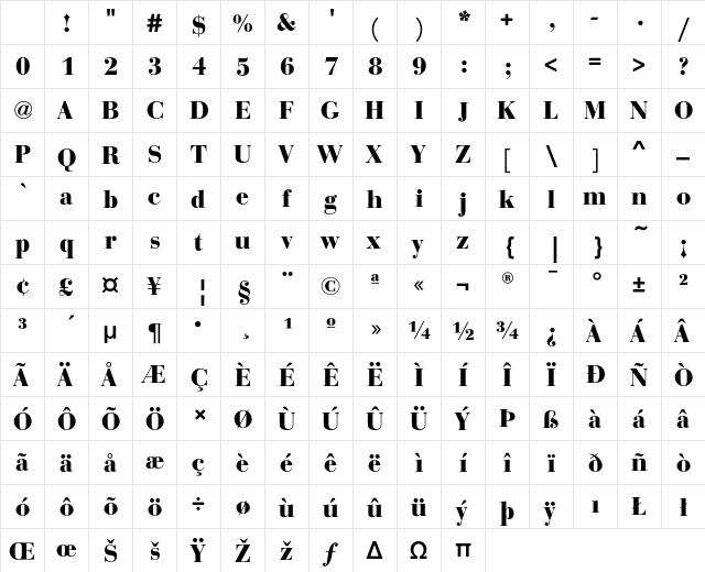 BauerBodoniEF Bold Character Map BauerBodoniEF Bold Character Map