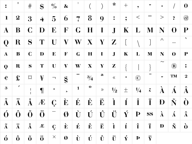Bauer Bodoni SC D Demi Bold Character Map Bauer Bodoni SC D Demi Bold Character Map