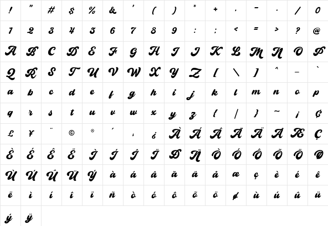 Bayland Regular Character Map