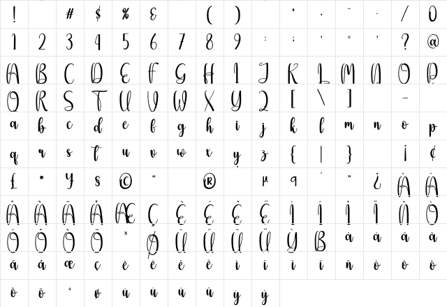 Beautybee Regular Character Map