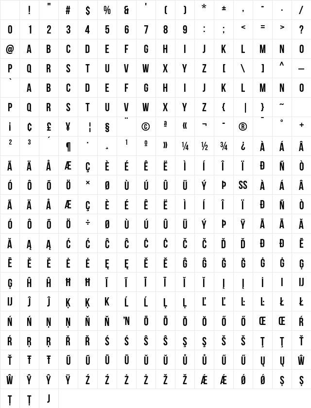 Bebas Neue Regular Character Map Bebas Neue Regular Character Map