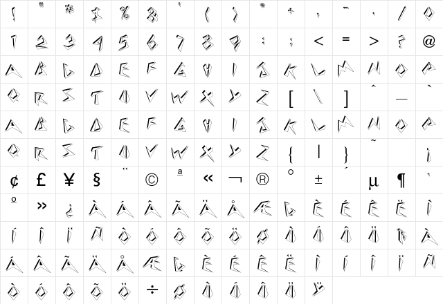 Beebopp Font Character Map