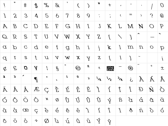 LaplandLefty Regular Character Map