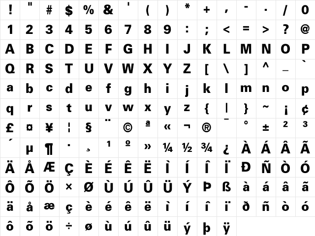 Beetham Black Character Map