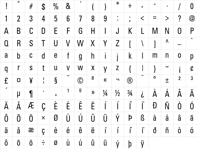 Beetham Condensed Character Map