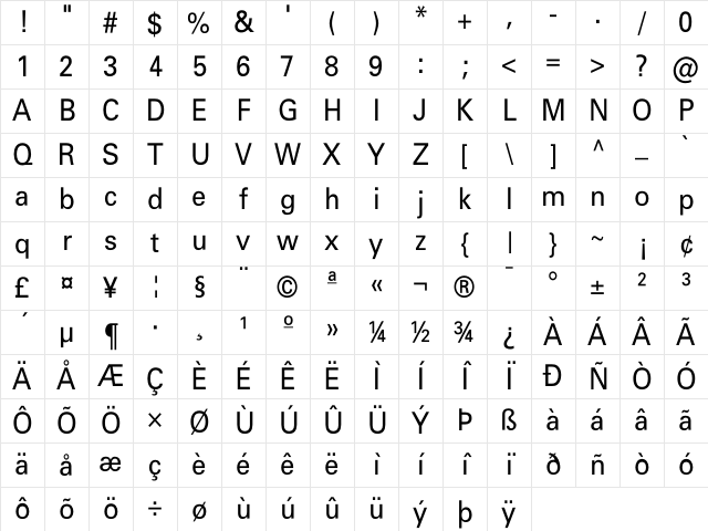 Beetham Regular Character Map