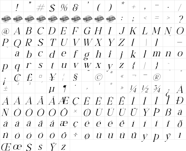 Begifta DEMO VERSION Italic Character Map
