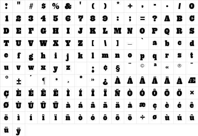 Behemoth CG SemiCond Regular Character Map