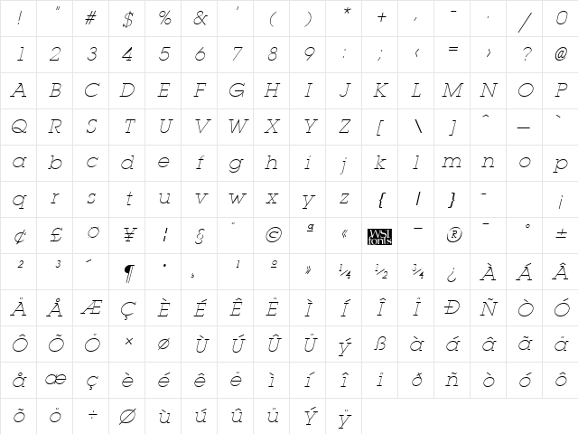LaplandLight Italic Character Map