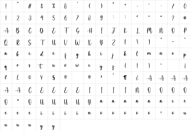 Belisha Regular Character Map