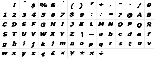 Belix Regular Character Map