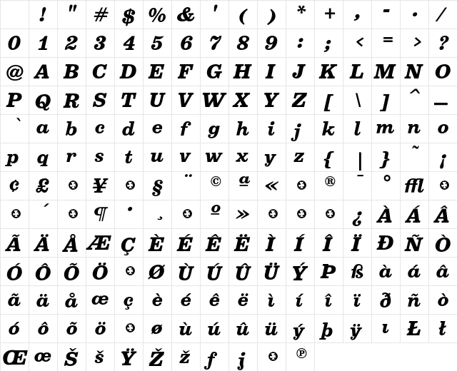 Belizio BoldItalic Character Map Belizio BoldItalic Character Map
