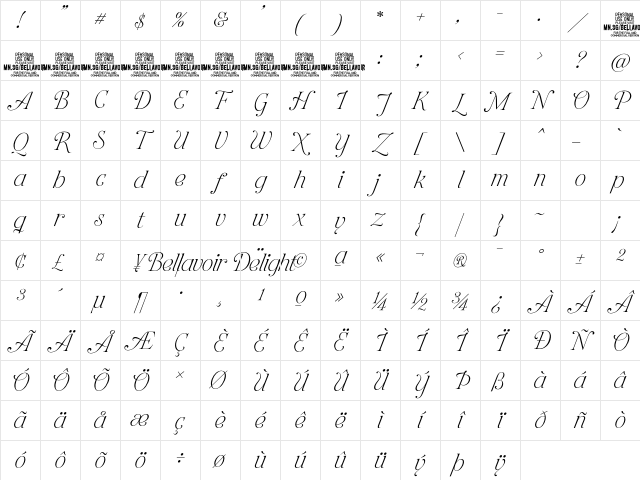 Bellavoir Delight PERSONAL USE Regular Character Map Bellavoir Delight PERSONAL USE Regular Character Map