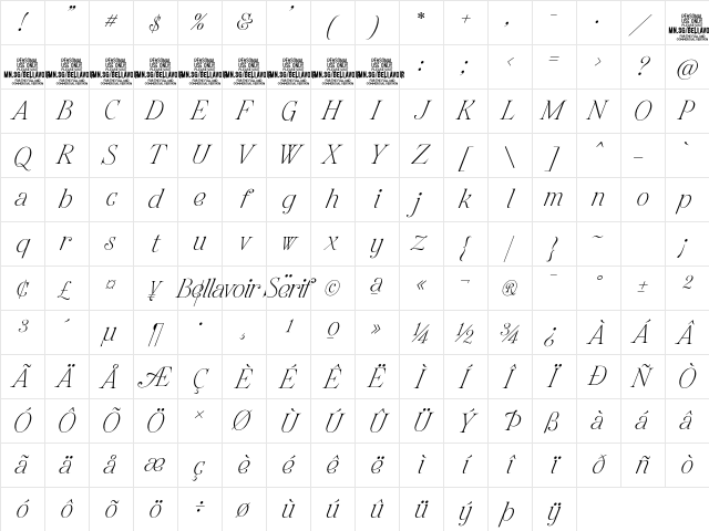 Bellavoir Serif PERSONAL USE Regular Character Map