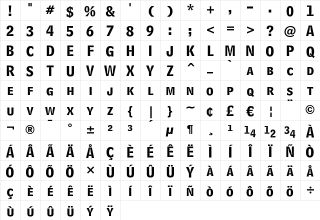 Bell Centennial Bold Listing Character Map