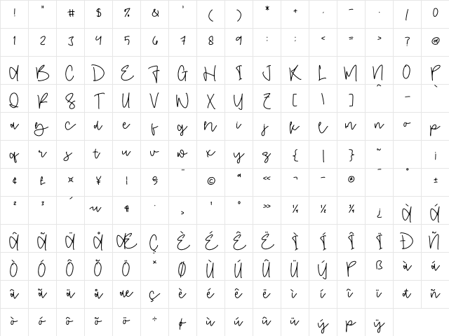 Belligna Sunkiss Regular Character Map Belligna Sunkiss Regular Character Map