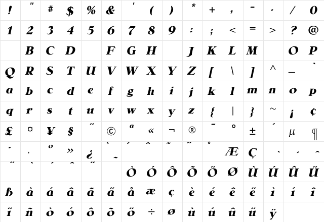 BelliniBoldItalic Regular Character Map BelliniBoldItalic Regular Character Map