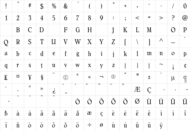 BelliniOriginalCondensed Regular Character Map BelliniOriginalCondensed Regular Character Map