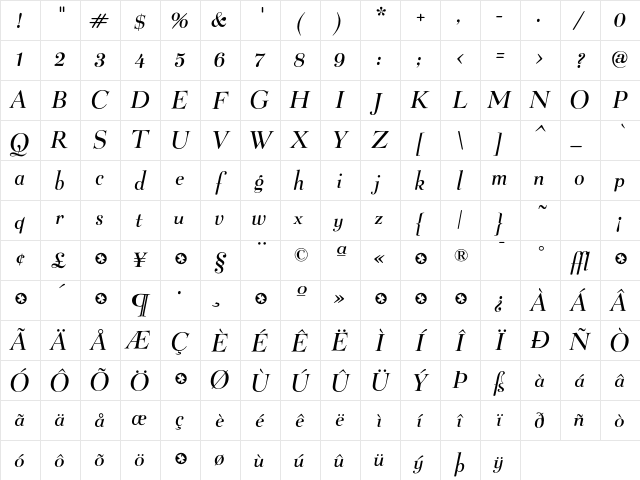 Belucian DemiBoldItalic Character Map