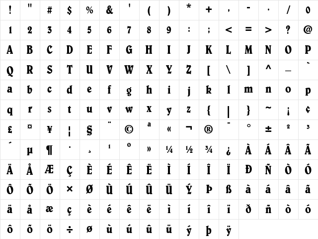 Belwe Condensed Character Map