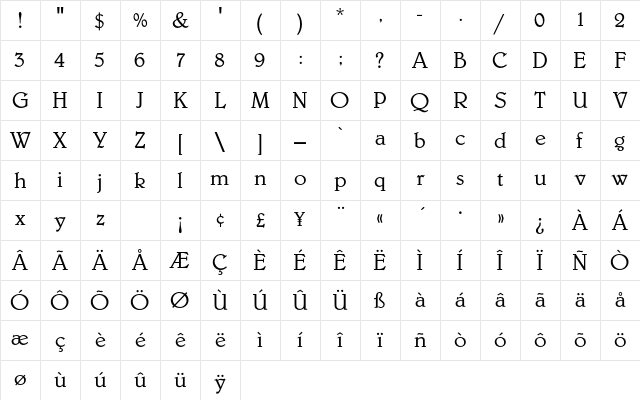 BelweEF-Light Regular Character Map BelweEF-Light Regular Character Map